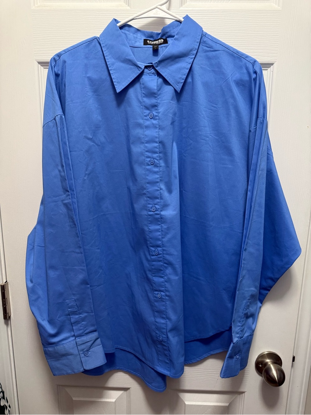 Express Womens French Blue Poplin Boyfriend Portofino Shirt Size L NWT